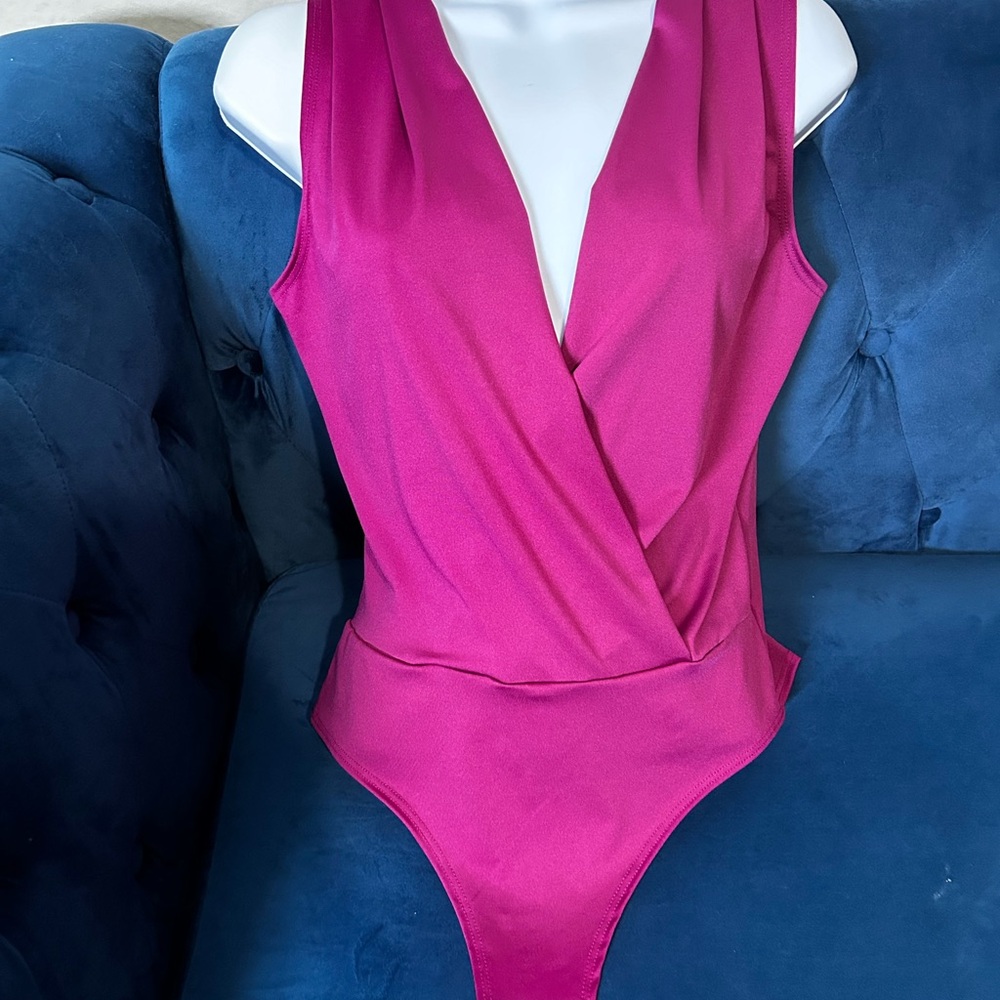Pink Bodysuit with Wrap-Style V-Neckline